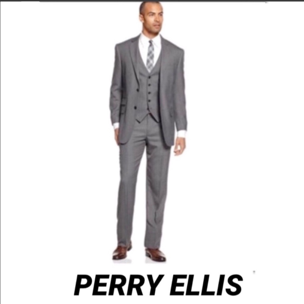 Perry Ellis Portfolio Suit StretchSharkskin Vested - Picture 1 of 4